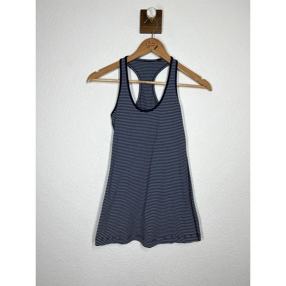 Lululemon Striped Racerback Tank Top 4 Navy Blue Stripes Luon